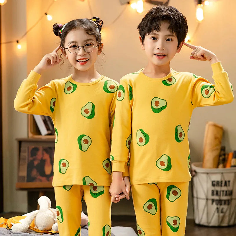 Children's Pajamas with Avocado and Orange Print